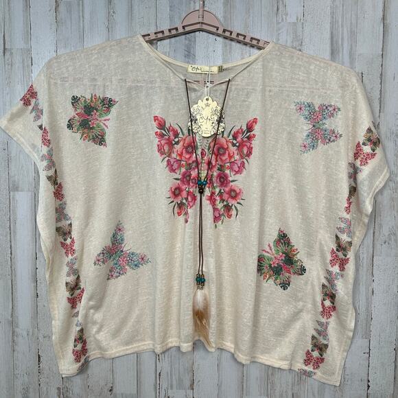 Cyn by Cynthia Mehra Tops - NWT Cynthia Mehra Floral Butterfly Boho Blouse One Size Fairy Lagenlook Festival